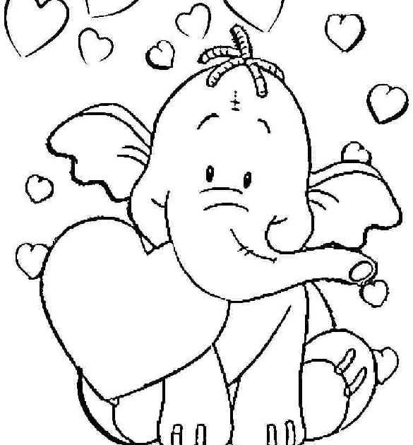 Online coloring book: Coloring page elephant with a heart for childrens day